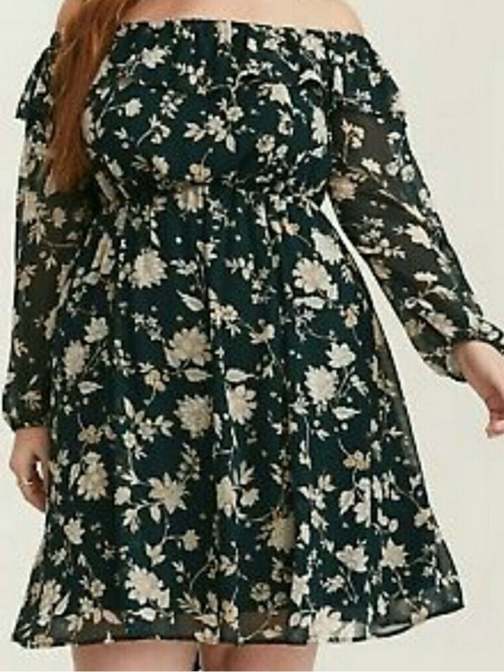 EUC Torrid Dark Green Floral Off The Shoulder Skater Dress Size 4 26 4X